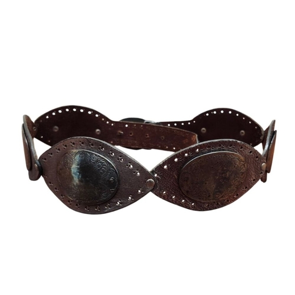 Vintage Avignon Silver Leather Embellished Metalwork Wide Belt size L Bohemian - Picture 3 of 15